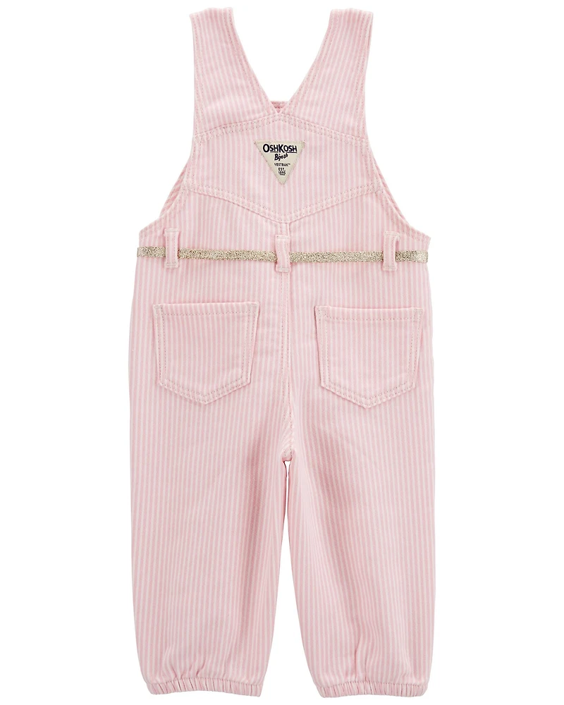 Baby Knit Denim Hickory Stripe Overalls - Pink