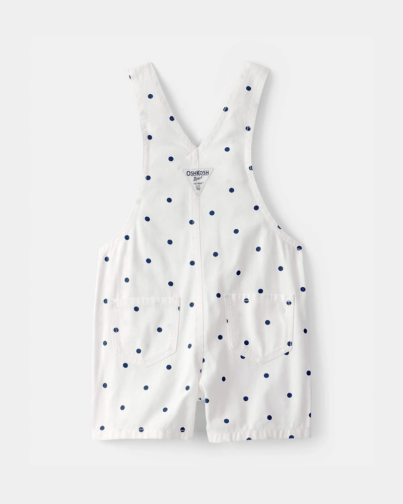 Toddler Girl Polka Dot Shortalls - White/Blue