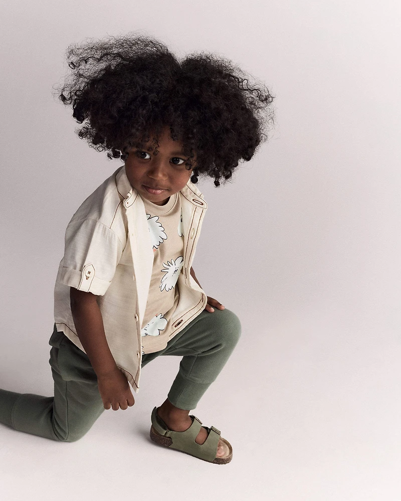 Toddler Boy Button-Down Short-Sleeve Shirt - Cream