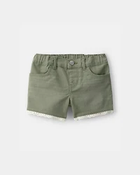 Toddler Girl Eyelet Trim Twill Shorts - Olive