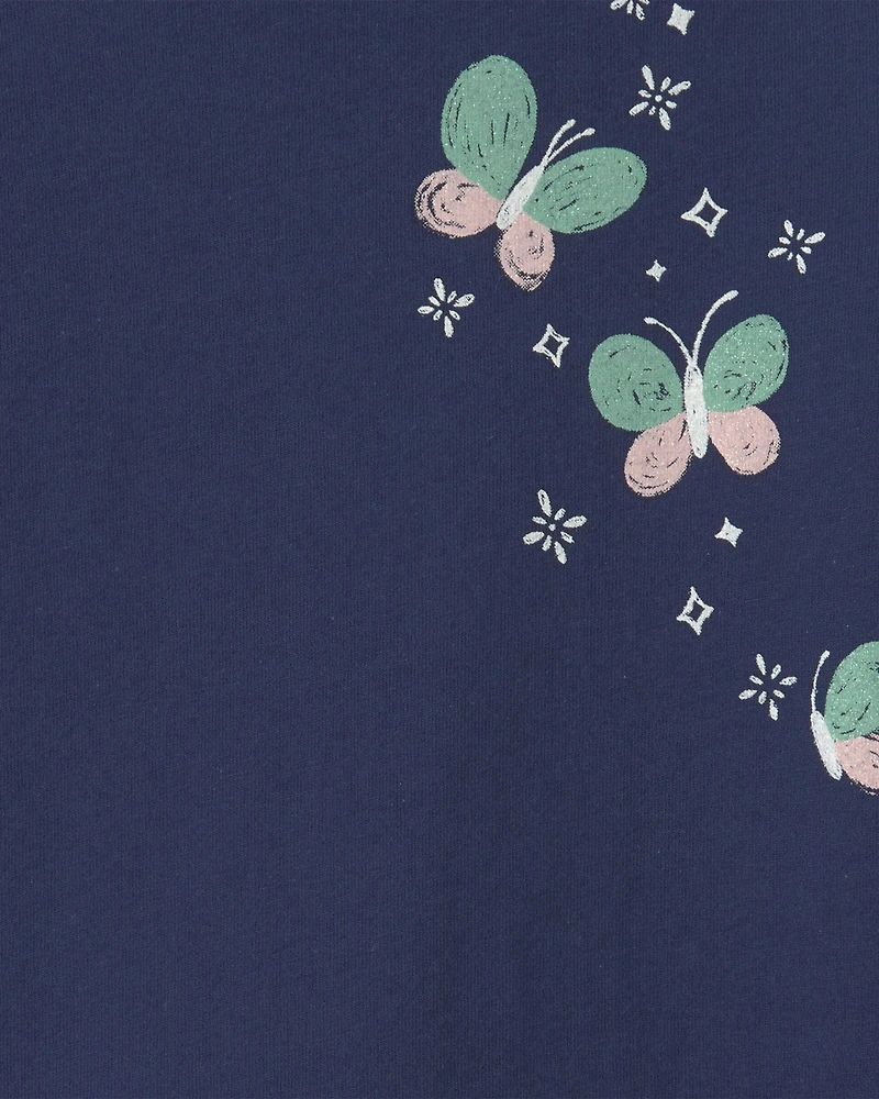 Toddler Girl Butterfly Floral Long-Sleeve Graphic Tee - Navy Blue
