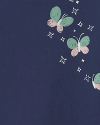 Toddler Girl Butterfly Floral Long-Sleeve Graphic Tee - Navy Blue