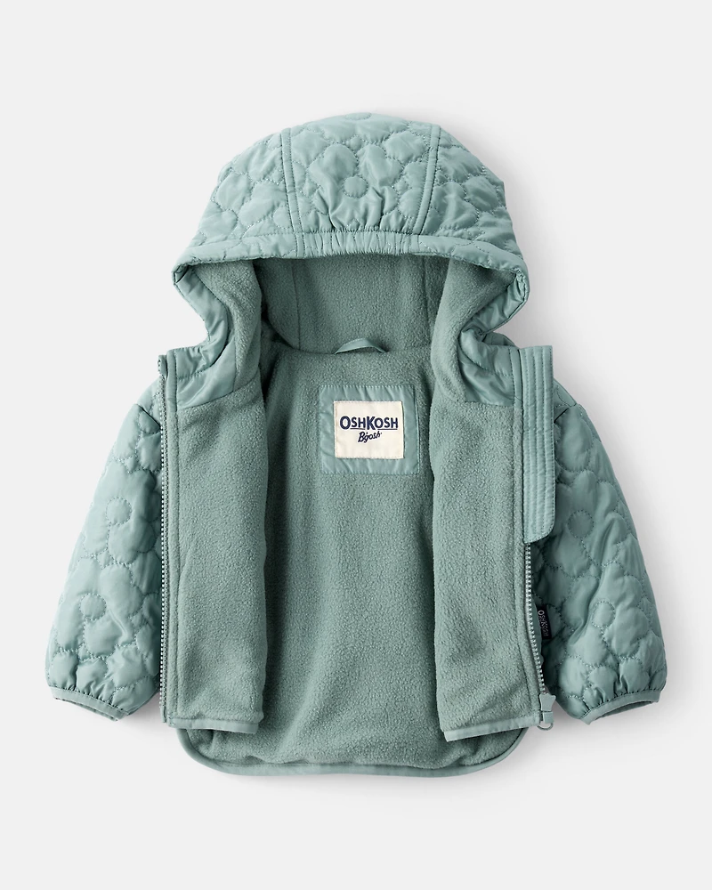 Baby Girl Floral Quilted Long-Sleeve Midweight Jacket - Green