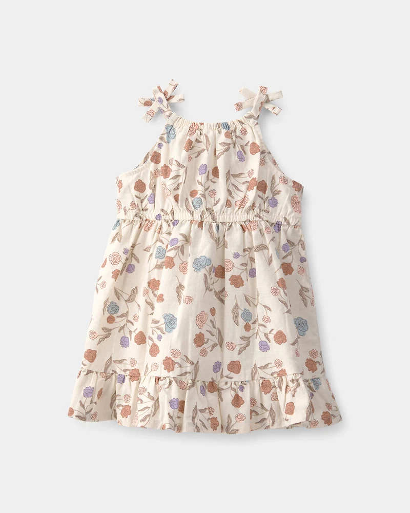 Baby Girl Floral Sleeveless Dress - Cream