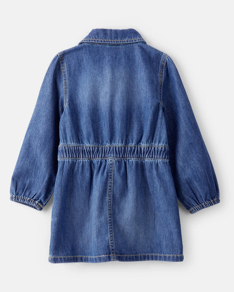 Toddler Girl Cotton Long-Sleeve Denim Dress - Blue