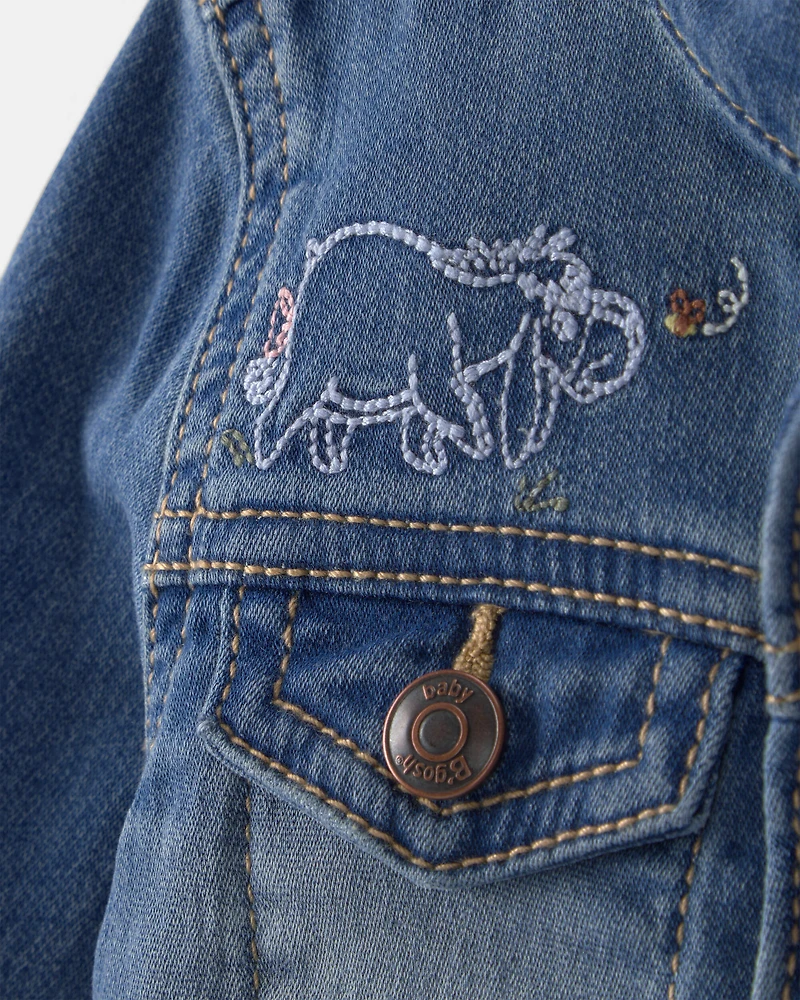 Baby Disney© Winnie the Pooh Embroidered Knit-Like Denim Jacket with Back Art - Dark Wash