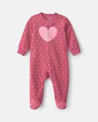 Baby Girl Heart Fleece 2-Way Zip Sleep & Play Pajamas - Pink