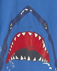 Boys Shark 100% Cotton Short-Sleeve Snug Fit 4-Piece Pajama Set - Blue