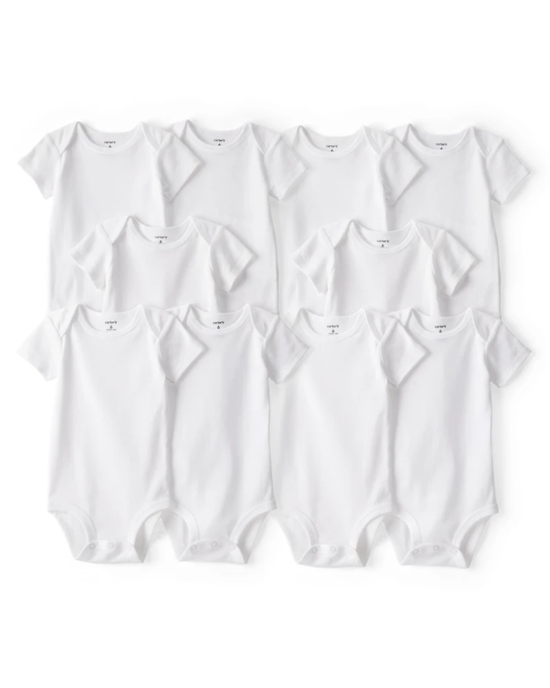 Baby 10-Pack Short Sleeve Cotton Bodysuits - White