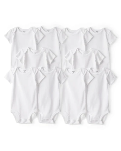 Baby 10-Pack Short Sleeve Cotton Bodysuits - White