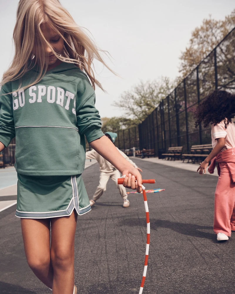 Girls 2-Piece "Go Sports" Hoodie & Knit Flared Skort Set - Green