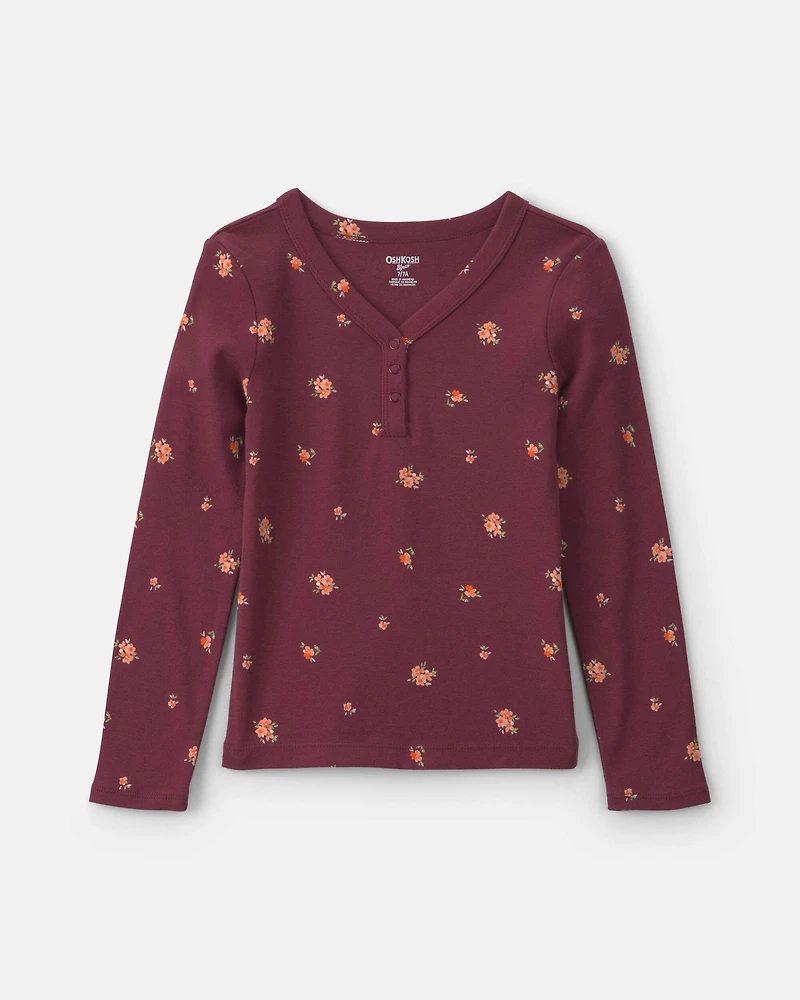 Kids Floral Long-Sleeve Top - Burgundy
