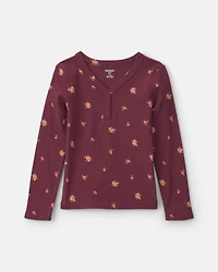 Kids Floral Long-Sleeve Top - Burgundy