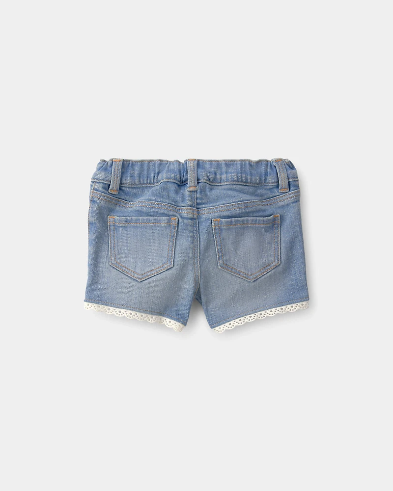 Baby Girl Eyelet Trim Denim Shorts - Light Wash
