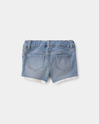 Baby Girl Eyelet Trim Denim Shorts - Light Wash