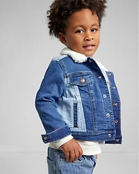Toddler Hickory Stripe Denim Jacket with Teddy Fleece Collar - Blue