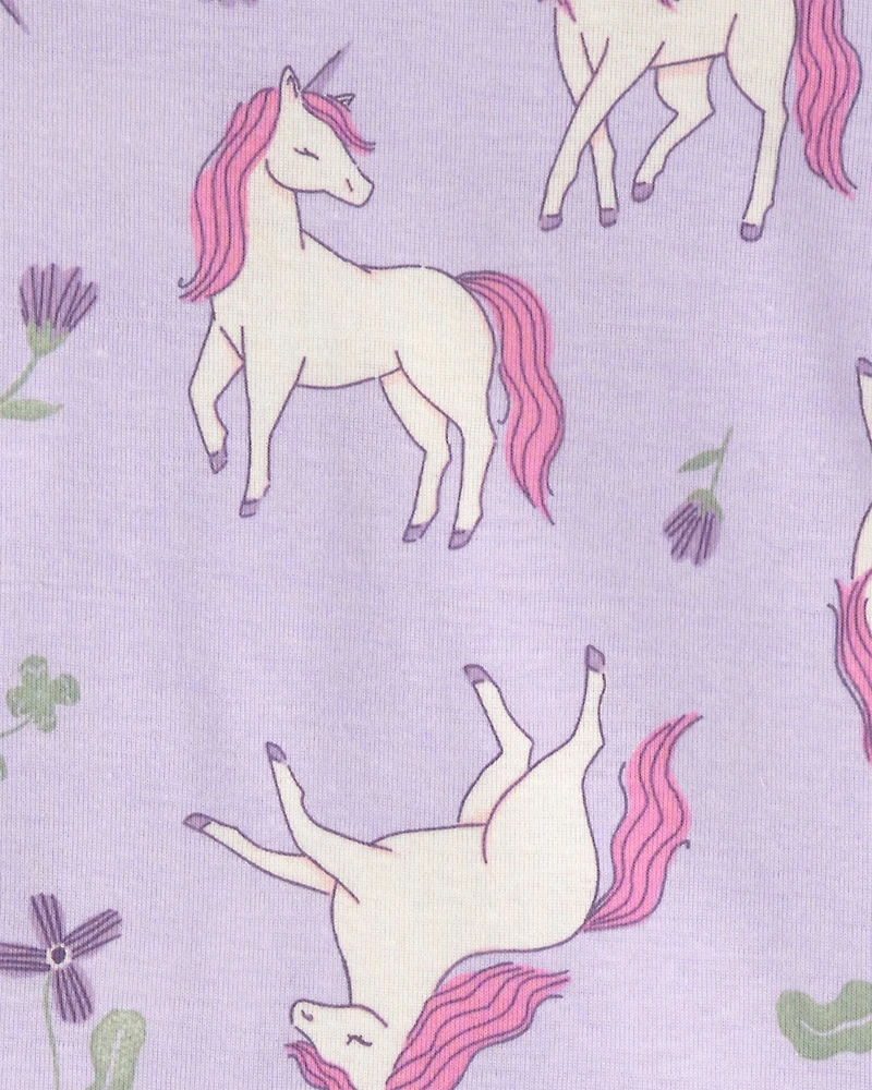 Toddler Girl Unicorn Floral 100% Cotton Snug Fit 4-Piece Pajama Set - Pink/Purple