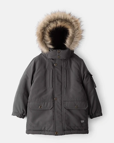 Toddler Boy Hooded Heavyweight Winter Jacket - Grey