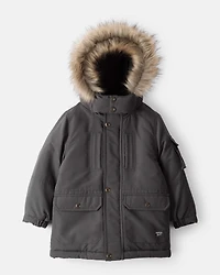 Toddler Boy Hooded Heavyweight Winter Jacket - Grey