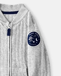 Baby Boy Space Quilted Long-Sleeve Jumpsuit - Grey