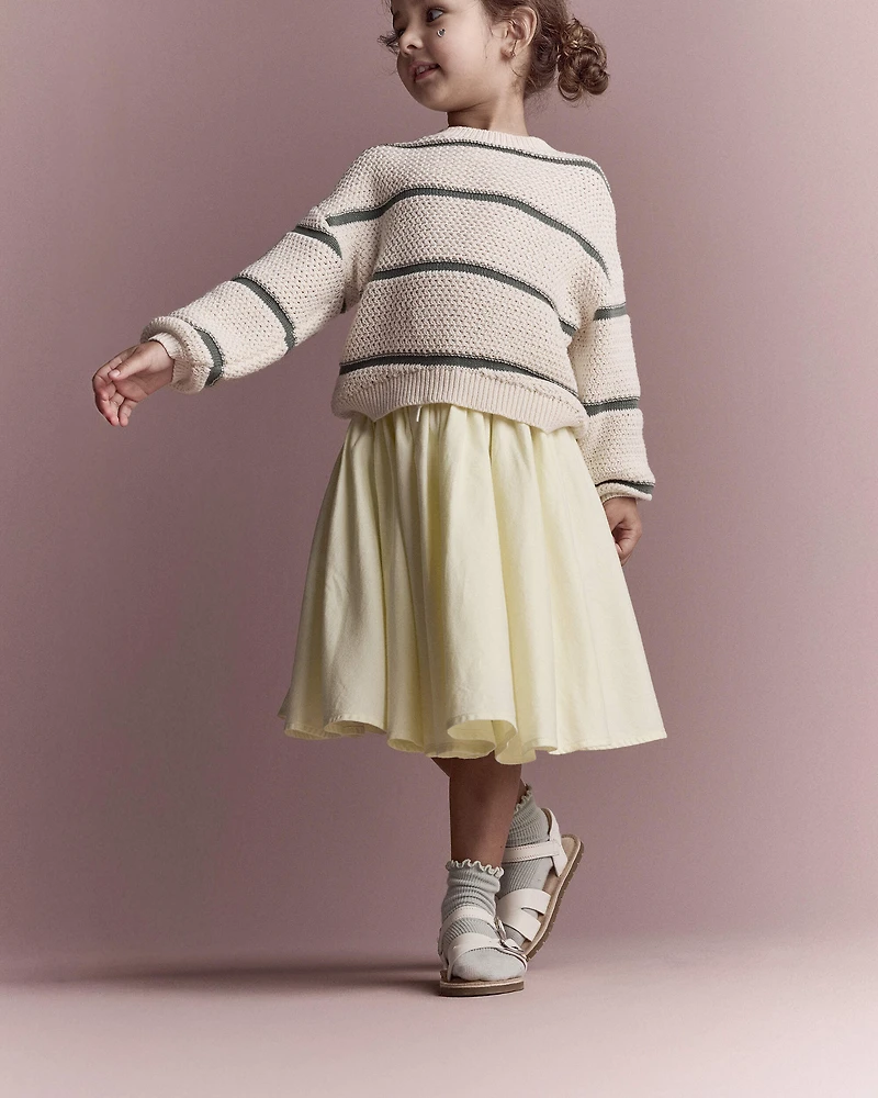Toddler Girl Striped Balloon-Sleeve Sweater - Cream/Olive