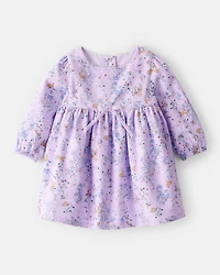 Baby Girl Floral Bunny Print  Long-Sleeve Dress - Purple