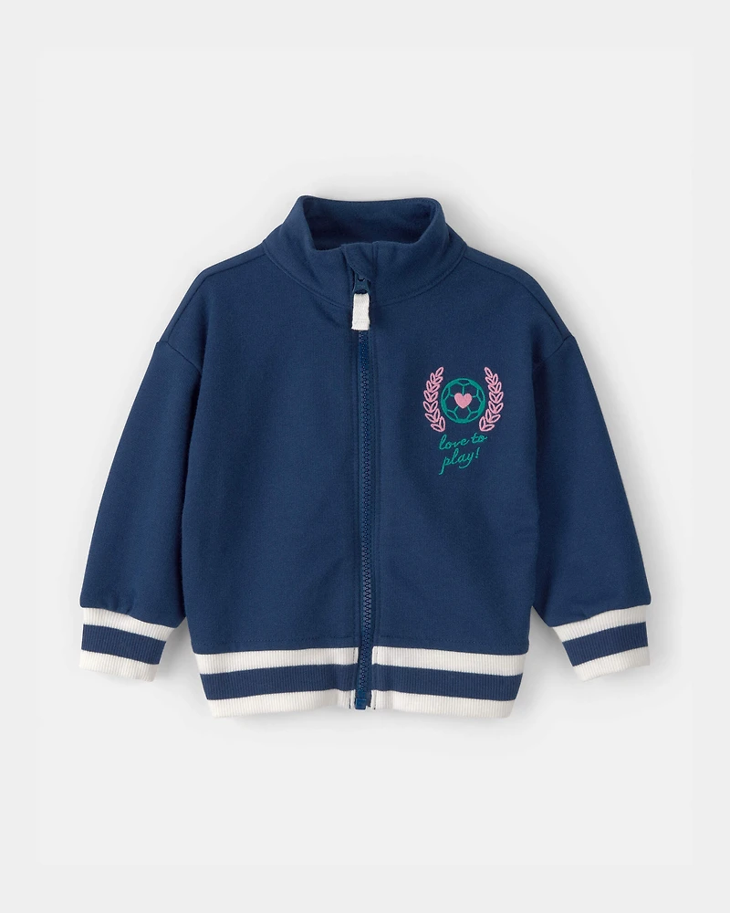 Baby Girl Varsity French Terry Zip-Up Jacket - Blue