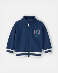 Baby Girl Varsity French Terry Zip-Up Jacket - Blue
