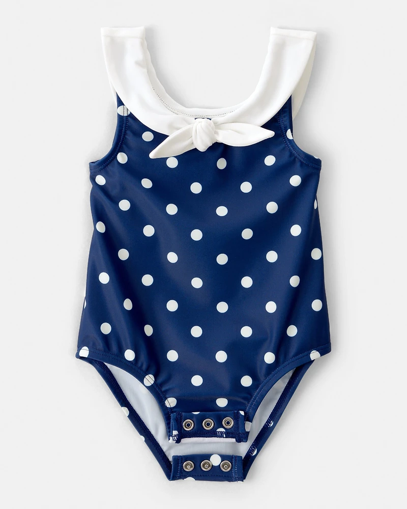 Baby Girl Polka Dot 1-Piece Swimsuit - Navy