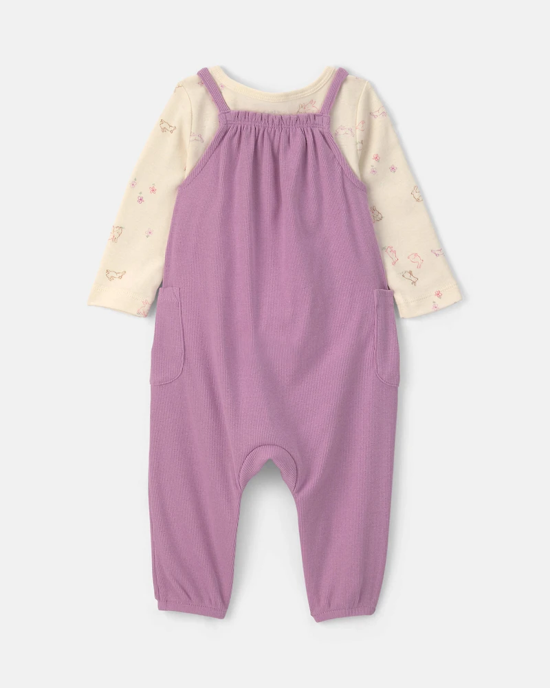 Baby Girl 2-Piece Long-Sleeve Overall Set - Purple