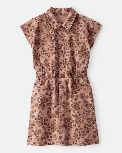 Girls Leopard Print Short-Sleeve Dress - Brown