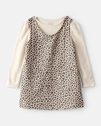 Toddler Girl 2-Piece Leopard Print Cotton Long-Sleeve Dress Set - Brown