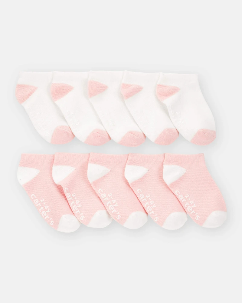 Toddler Girl 10-Pack No Show Socks - Pink/White