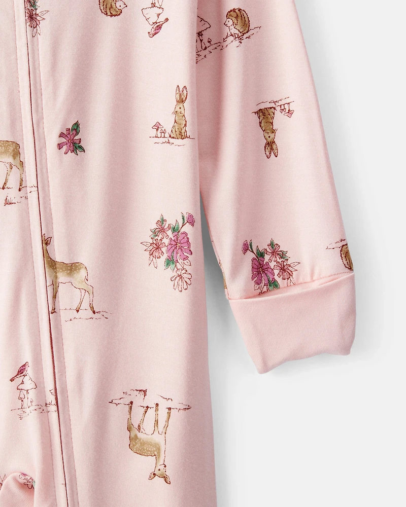 Baby Girl Deer & Floral Print PurelySoft Sleep & Play Pajamas - Pink