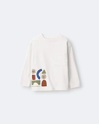 Toddler Long-Sleeve Pocket Relaxed Tee with Shapes - Cream