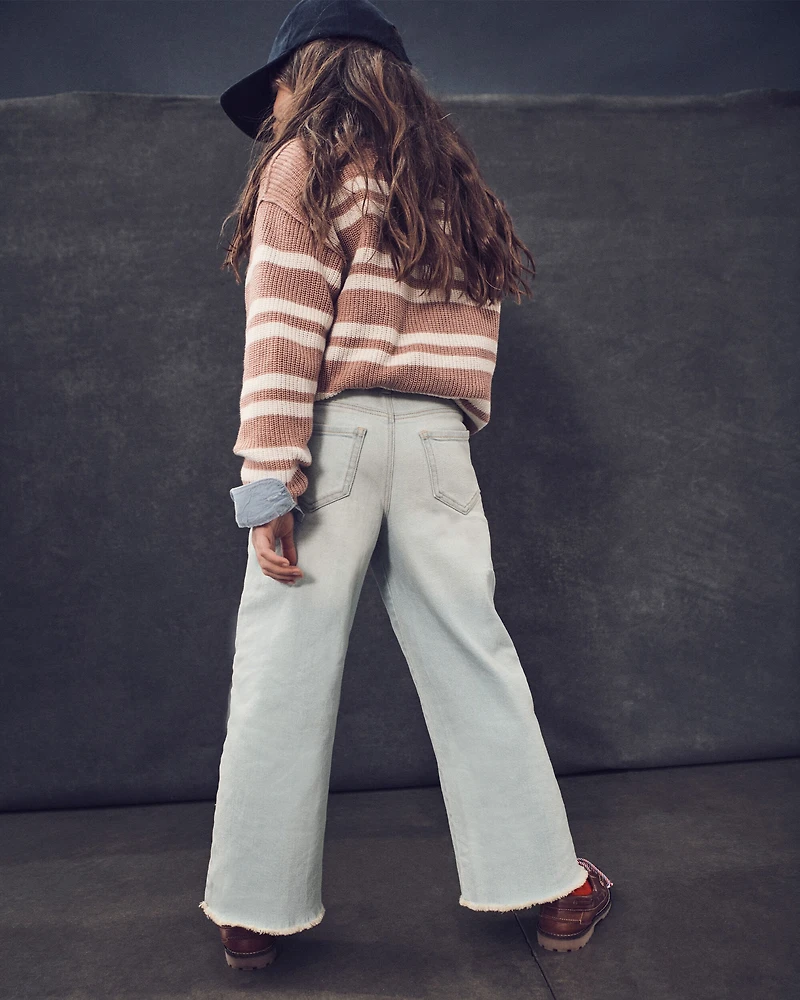 Girls High Rise Baggy Wide Leg Jeans - Light Denim Wash