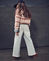 Girls High Rise Baggy Wide Leg Jeans - Light Denim Wash