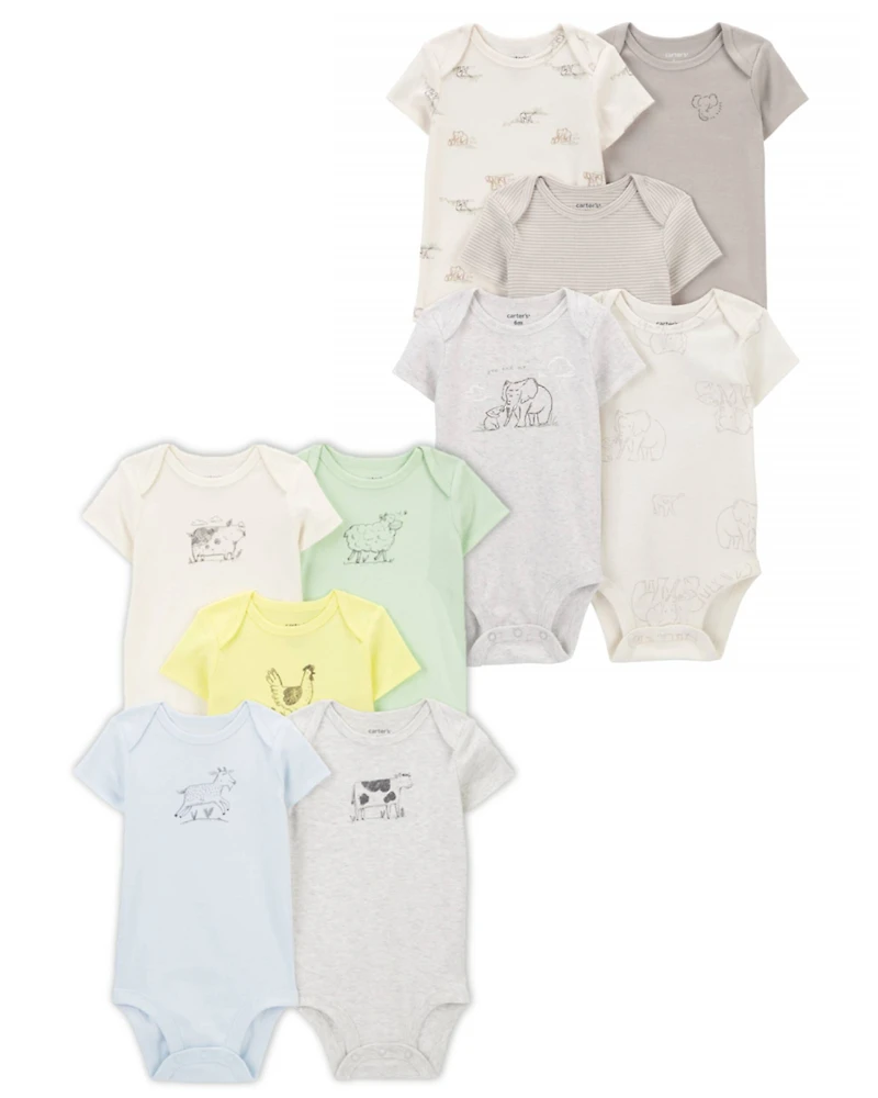 Baby 10-Pack Animals Short-Sleeve Bodysuits