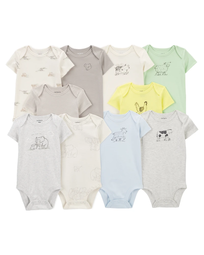 Baby 10-Pack Animals Short-Sleeve Bodysuits