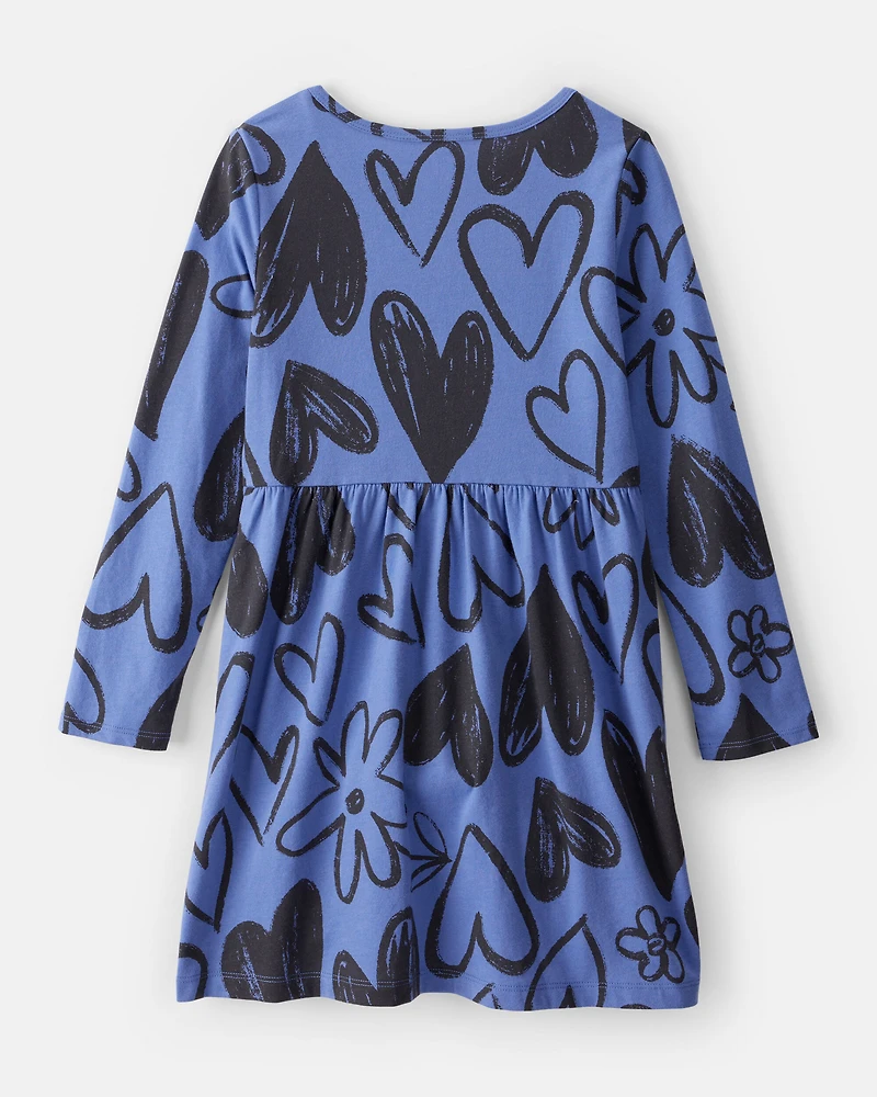Girls Heart Long-Sleeve Dress - Blue