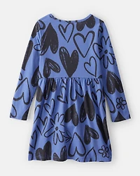 Girls Heart Long-Sleeve Dress - Blue