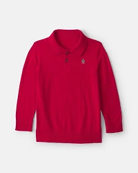 Boys Christmas Tree Long-Sleeve Polo Shirt - Red
