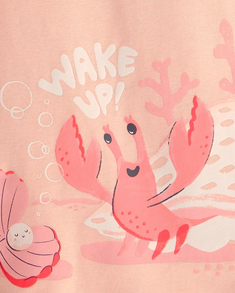 Toddler Girl Seashells 100% Cotton Short-Sleeve Snug Fit 4-Piece Pajama Set - Pink/Orange