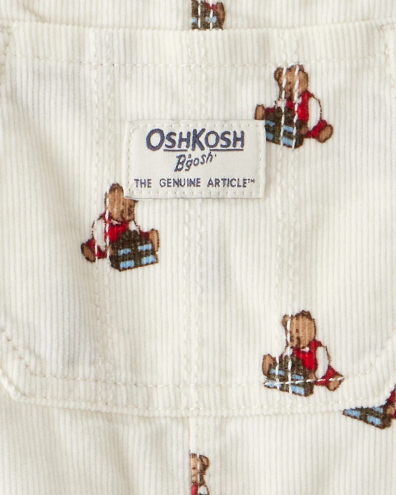 Toddler Bear Corduroy Overalls - Cream
