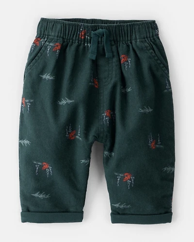 Baby Boy Woodland Fox Print Drawstring Pants - Green