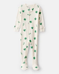 Baby St. Patrick's Day 100% Cotton Loose Fit 2-Way Zip Footie 1-Piece Pajamas - Ivory