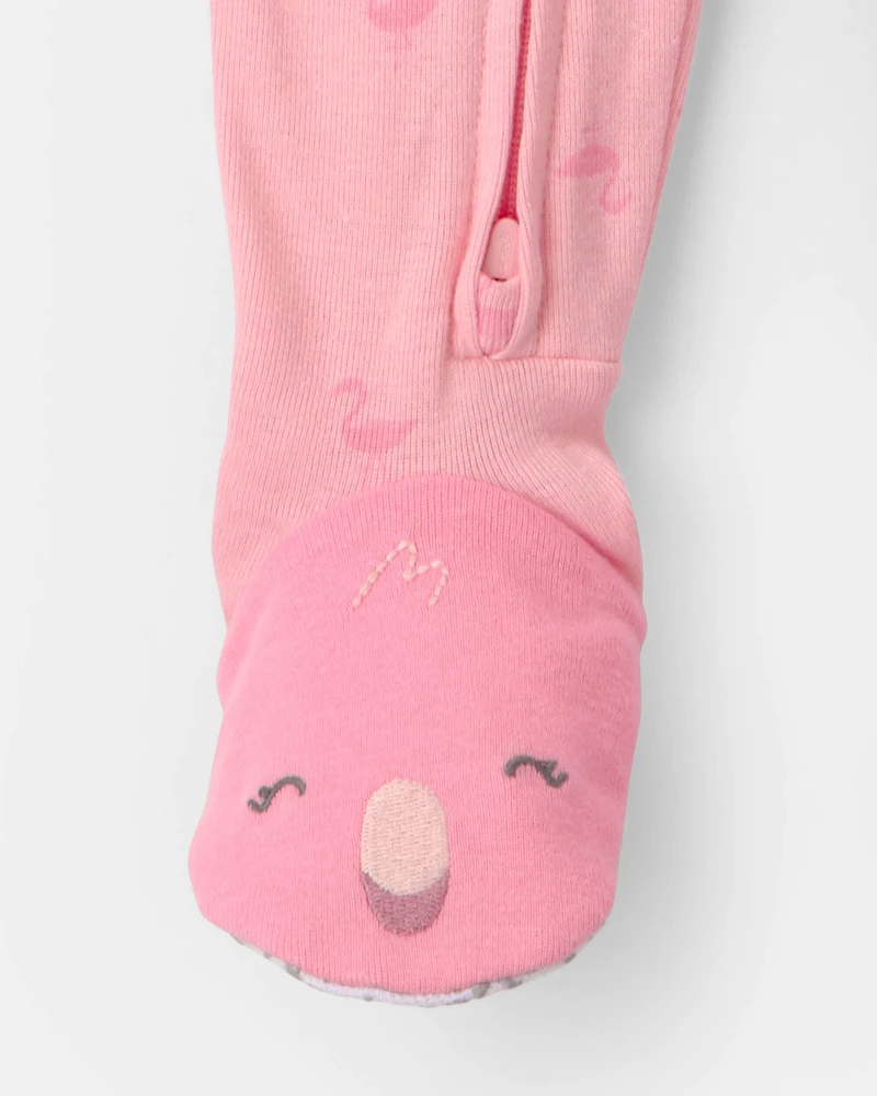 Toddler Girl Flamingo 100% Cotton Snug Fit 1-Piece Pajama - Pink