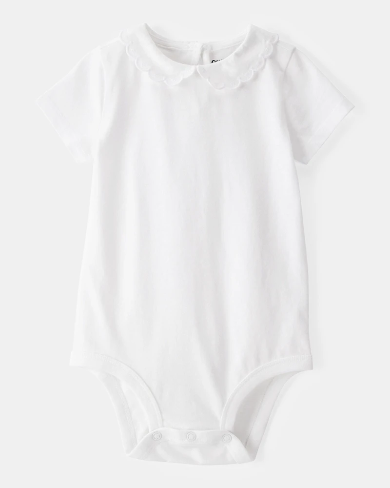 Baby Scalloped Collar Short-Sleeve Bodysuit - White