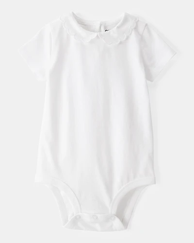 Baby Scalloped Collar Short-Sleeve Bodysuit - White