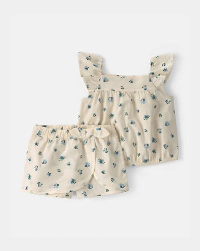 Baby Girl 2-Piece Floral Tank Top & Skort Set - Ivory